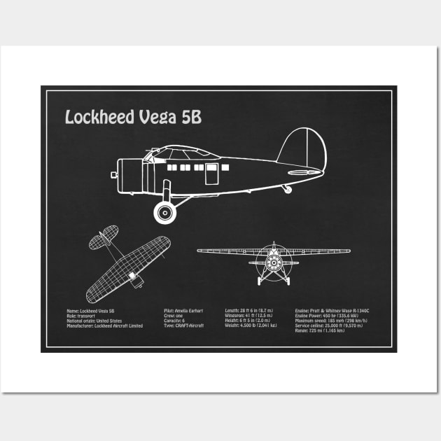 Lockheed Vega 5b of Amelia Earhart - Airplane Blueprint - PD Wall Art by SPJE Illustration Photography